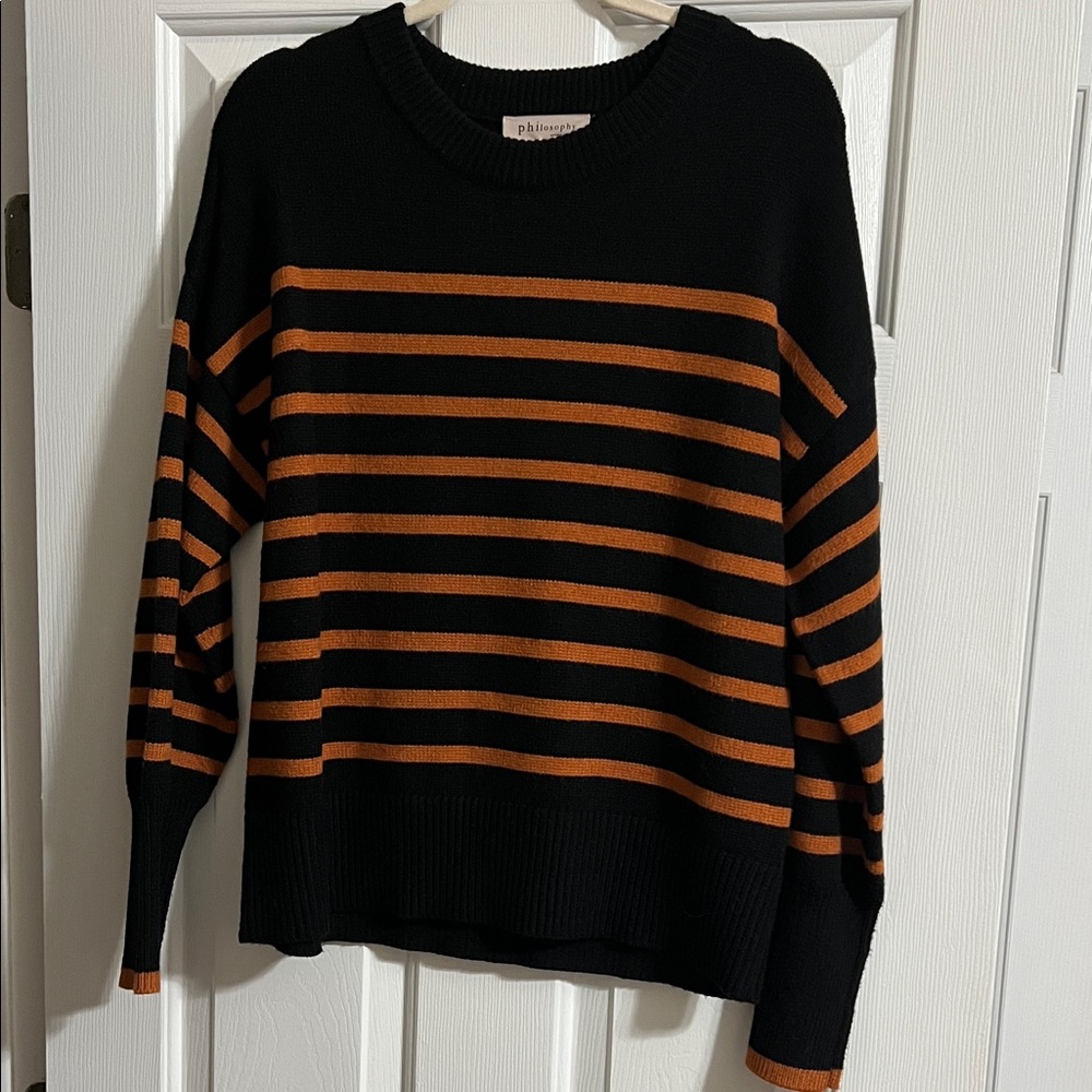 Philosophy Black and Orange Rust Striped Long Sleeve Sweater Size Medium